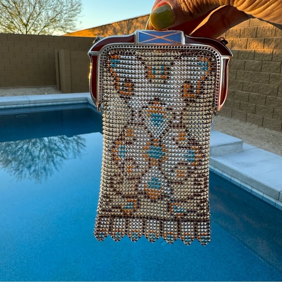 Whiting & Davis Antique 1930’s Chain Metal Enamel Painted Wrist Bag - Picture 1 of 7